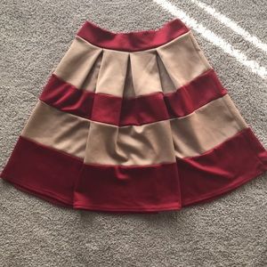 Burgundy and Taupe Stripe Skater Skirt